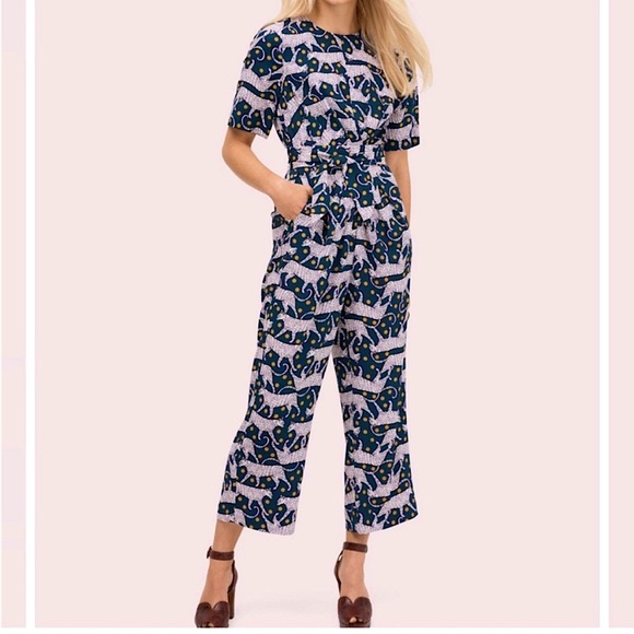 kate spade Pants - Rare Kate Spade Panther Polka Dot Printed Wide Leg Designer Jumpsuit Size 4